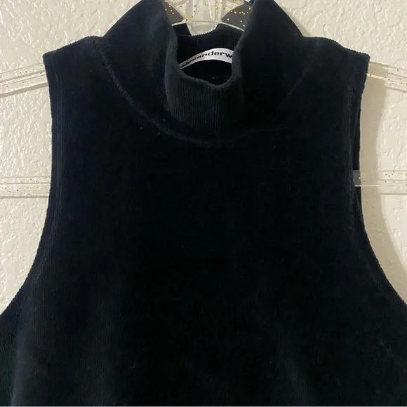 ALEXANDER WANG Mock Neck Tank in Stretch Corduroy Crop Tops